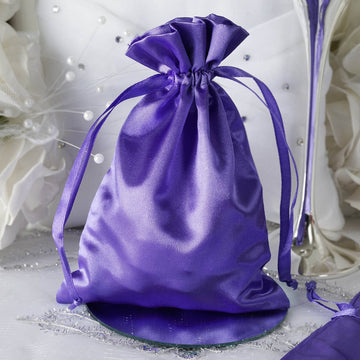 12 Pack Purple Satin Drawstring Wedding Party Favor Gift Bags 5"x7"