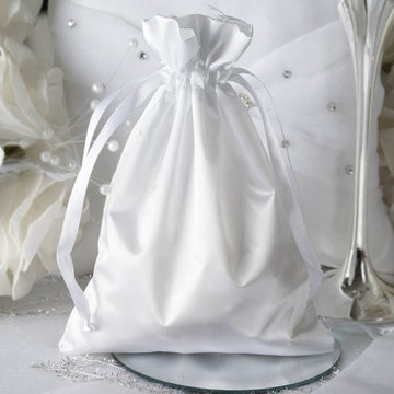 White Satin Drawstring Wedding Party Favor Gift Bags 5"x7" - Elegant and Versatile