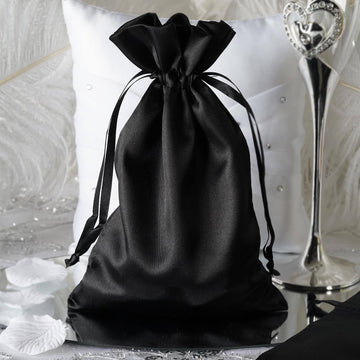 12 Pack Black Satin Drawstring Wedding Party Favor Gift Bags 6"x9"