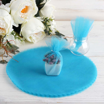 Turquoise Scalloped Tulle Organza Circles for Wedding Favors