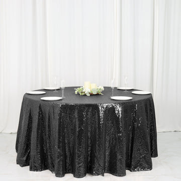 Black Seamless Premium Sequin Round Tablecloth 120"