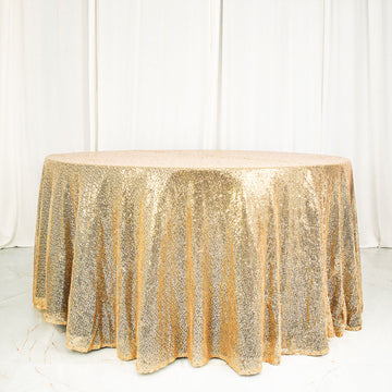 Elevate Your Event with the Champagne Seamless Premium Sequin Round Tablecloth 120