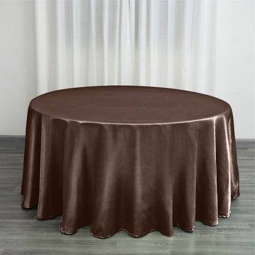 Elevate Your Event with the Chocolate Seamless Satin Round Tablecloth 120