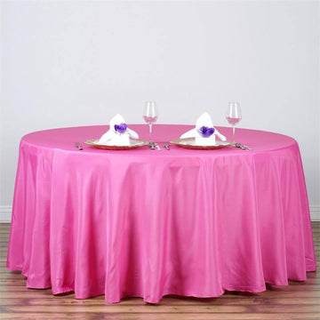 Add Elegance and Vibrance to Your Event with a Fuchsia Seamless Polyester Round Tablecloth 120