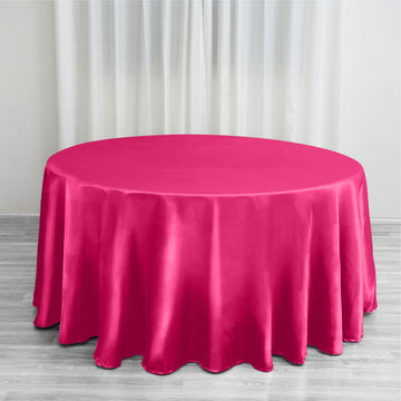 Add a Touch of Elegance with the Fuchsia Seamless Satin Round Tablecloth 120