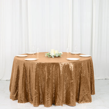 Gold Seamless Premium Sequin Round Tablecloth 120"