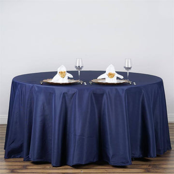 Navy Blue Seamless Polyester Round Tablecloth 120"