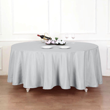 Elevate Your Event with the Silver Seamless Polyester Round Tablecloth 120