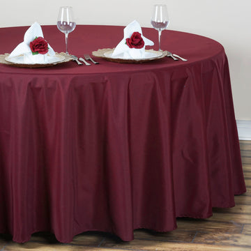 Create Unforgettable Moments with the Burgundy Seamless Polyester Round Tablecloth 132