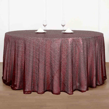 Elevate Your Event with the Burgundy Seamless Premium Sequin Round Tablecloth