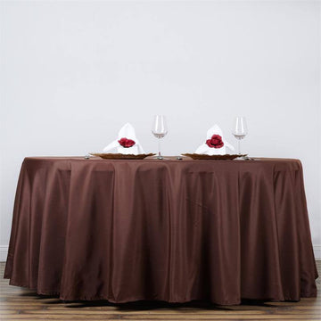 Create a Stunning Tablescape with the Chocolate Seamless Polyester Round Tablecloth 132