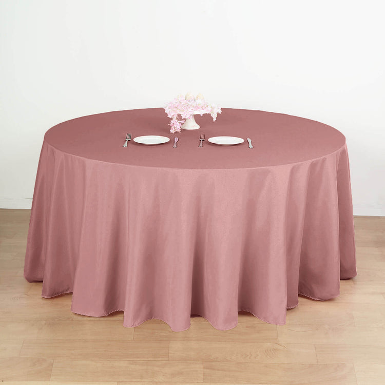 Dusty Rose Seamless Polyester Round Tablecloth 132 Inch