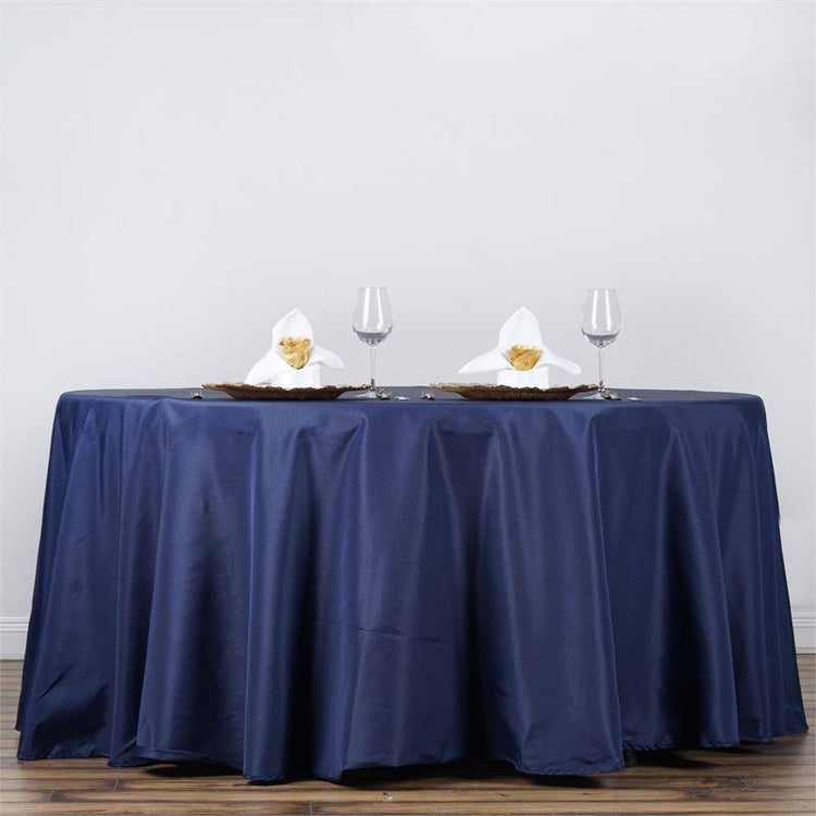132Inch Navy Blue Seamless Polyester Round Tablecloth