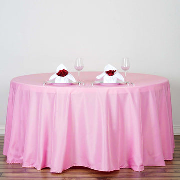 Add Elegance to Your Events with the Pink Seamless Polyester Round Tablecloth 132"