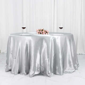 Silver Seamless Satin Round Tablecloth 132"
