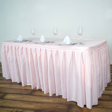 Blush Pleated Polyester Table Skirt, Banquet Folding Table Skirt 14ft