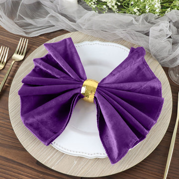 5 Pack Purple Premium Sheen Finish Velvet Cloth Dinner Napkins 20"x20"