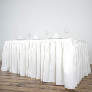 Ivory Pleated Polyester Table Skirt, Banquet Folding Table Skirt 17ft
