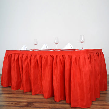 Red Pleated Polyester Table Skirt, Banquet Folding Table Skirt 17ft