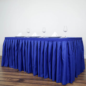 Royal Blue Pleated Polyester Table Skirt, Banquet Folding Table Skirt 17ft
