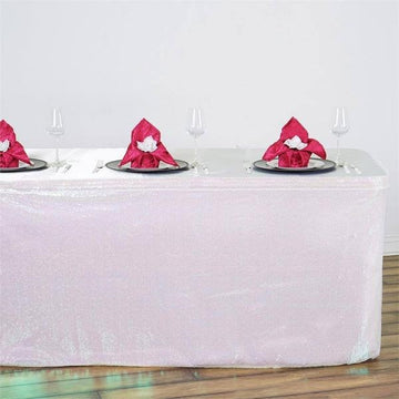 Create a Stunning Ambiance with White Iridescent Glitzy Sequin Table Skirts
