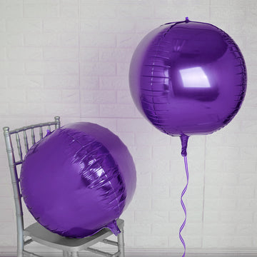 2 Pack Shiny Purple Sphere Mylar Foil Helium or Air Balloons 18" 4D