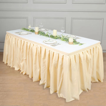 Beige Pleated Polyester Table Skirt for Elegant Table Decor