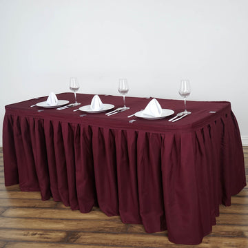 Burgundy Pleated Polyester Table Skirt