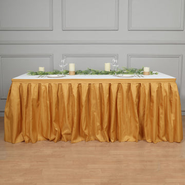 Gold Pleated Polyester Table Skirt, Banquet Folding Table Skirt 21ft