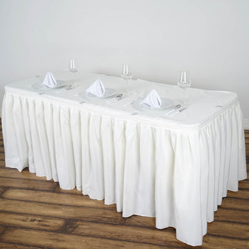 Ivory Pleated Polyester Table Skirt, Banquet Folding Table Skirt 21ft