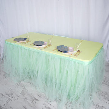 Mint Green 4 Layer Tulle Tutu Pleated Table Skirt 21ft