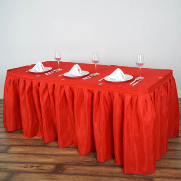 Red Pleated Polyester Table Skirt, Banquet Folding Table Skirt 21ft