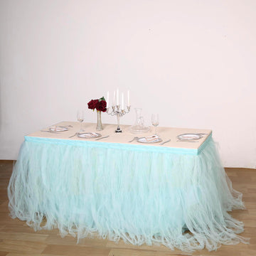 Serenity Blue 4 Layer Tulle Tutu Pleated Table Skirt 21ft