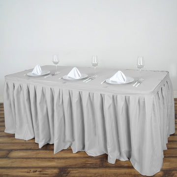 Silver Pleated Polyester Table Skirt, Banquet Folding Table Skirt 21ft