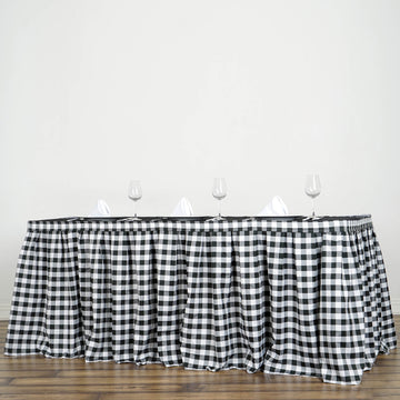 White / Black Checkered Polyester Table Skirt, Buffalo Plaid Gingham Table Skirt 21ft