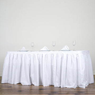 White Pleated Polyester Table Skirt for Elegant Event Decor