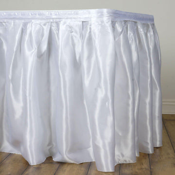 Elegant White Pleated Satin Table Skirt for Stunning Event Decor