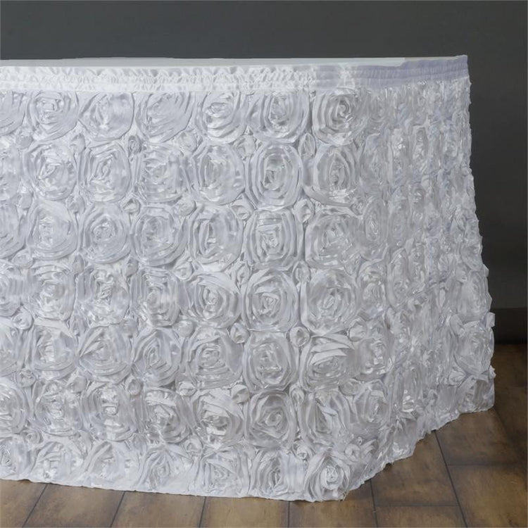 White Satin Rosette Table Skirt 21 Feet