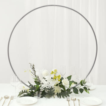 Silver Metal Round Hoop Wedding Centerpiece, Self Standing Table Floral Wreath Frame 32"