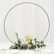 Round Silver Self Standing Metal Hoop Table Floral Wreath Frame 32 Inch