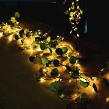 32 Feet 100 LED Green Silk Eucalyptus Leaf Garland Vine Warm White Artificial Battery Operated String Lights