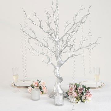 Add Elegance to Your Event with the Metallic Silver Manzanita Centerpiece Tree