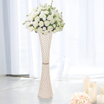 Add a Touch of Elegance with the Metallic Gold and Crystal Beaded Hurricane Floral Vase Centerpiece