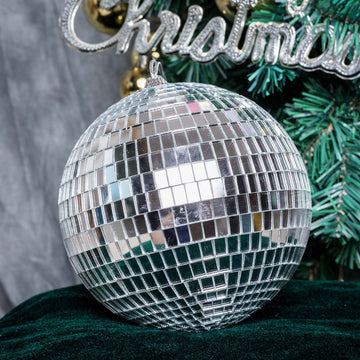 4 Pack Silver Foam Disco Mirror Ball With Hanging Strings, Holiday Christmas Ornaments 6"