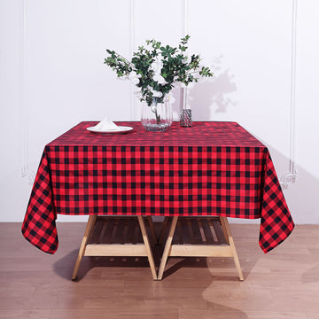 Black/Red Seamless Buffalo Plaid Square Tablecloth, Checkered Gingham Polyester Tablecloth 54"x54"