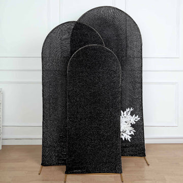 Create a Captivating Atmosphere with the Black Shimmer Tinsel Spandex Wedding Arch Cover