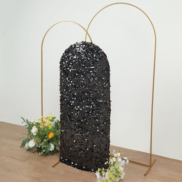 Sparkly Black Double Sided Big Payette Sequin Fitted Wedding Arch Cover For Round Top Chiara Backdrop Stand 5ft