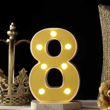 Gold 3D Marquee Numbers "8" - Warm White 7 LED Light Up Numbers 6"