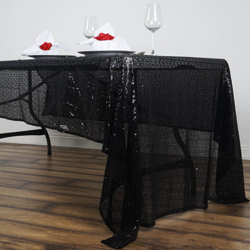 Elevate Your Event with the Black Seamless Premium Sequin Rectangle Tablecloth
