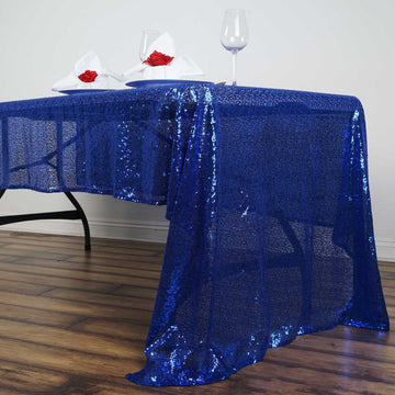 Elevate Your Event with the Royal Blue Seamless Premium Sequin Rectangle Tablecloth